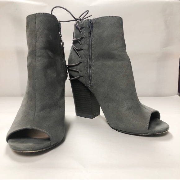 Shoe Dazzle Allie Gray Suede Peep Toe Bootie - Picture 1 of 6
